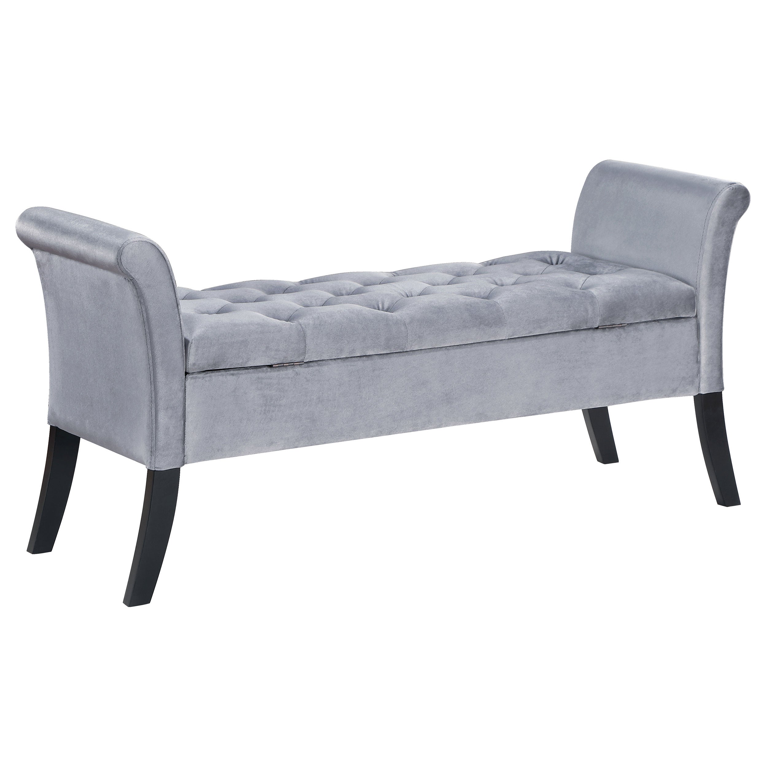 Farrah Velvet Upholstered Rolled Arm Storage Bench Silver — view 7