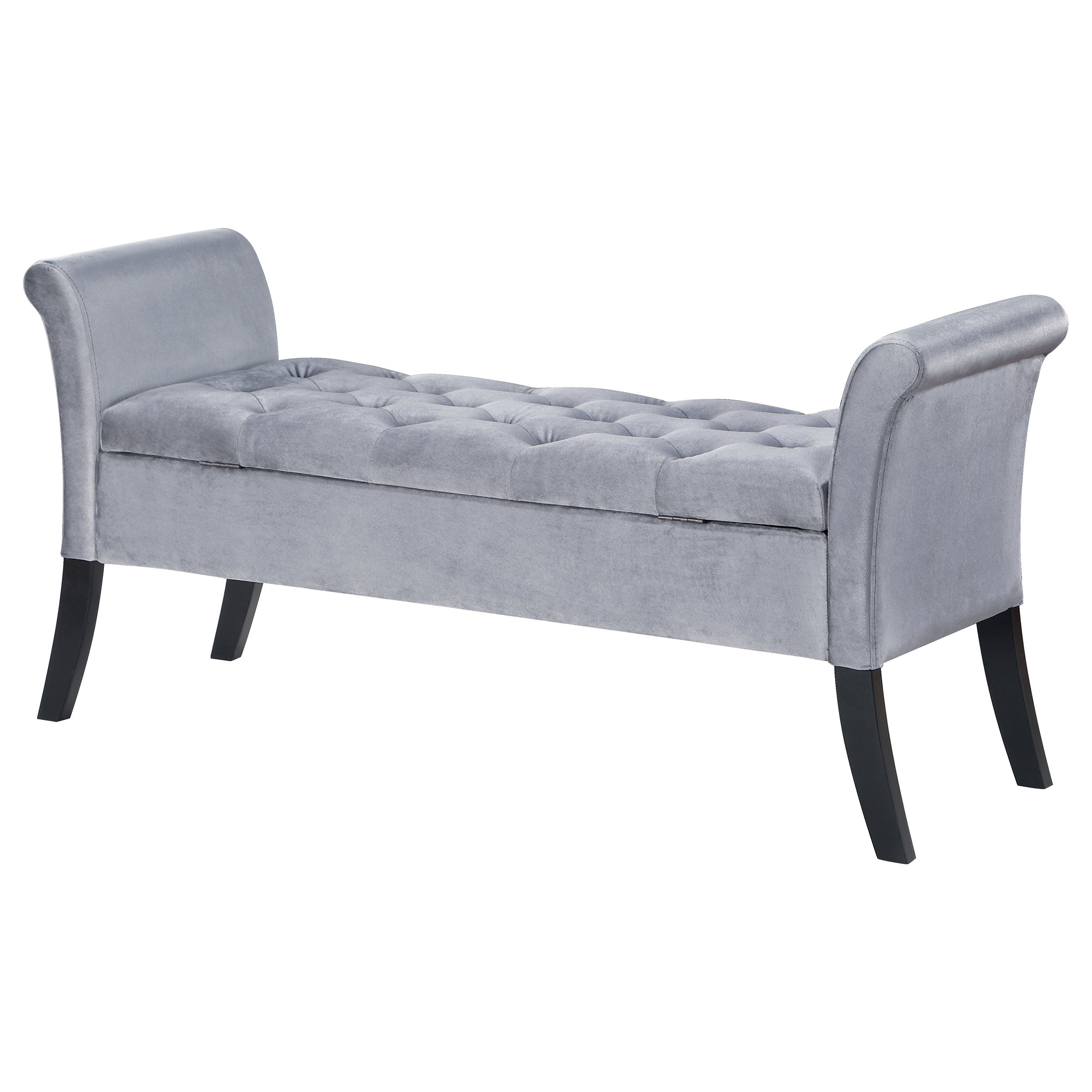 Farrah Velvet Upholstered Rolled Arm Storage Bench Silver — view 9