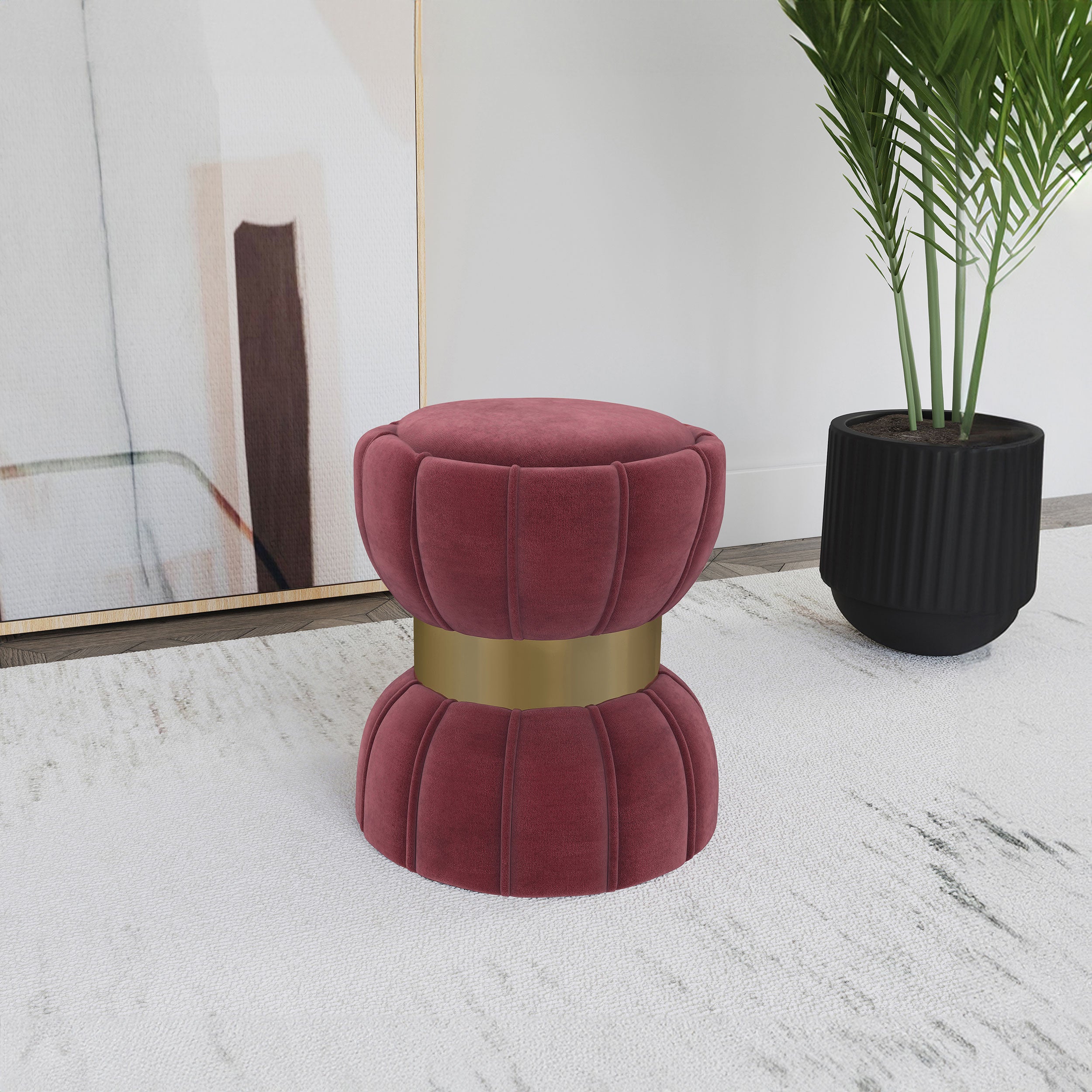 Sora Round Upholstered Ottoman Berry — view 2