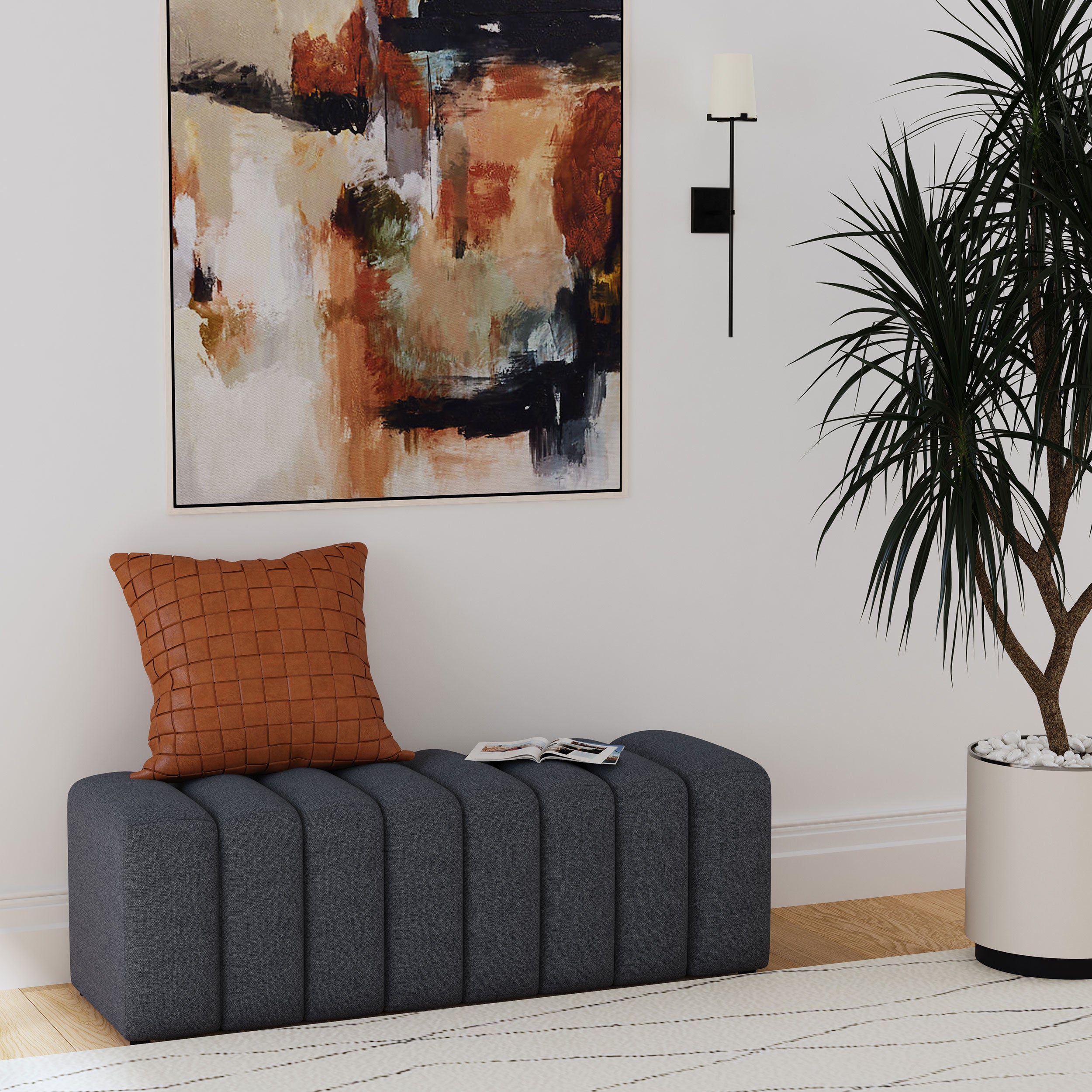 Summer Fabric Upholstered Tufted Accent Bench Charcoal — view 2