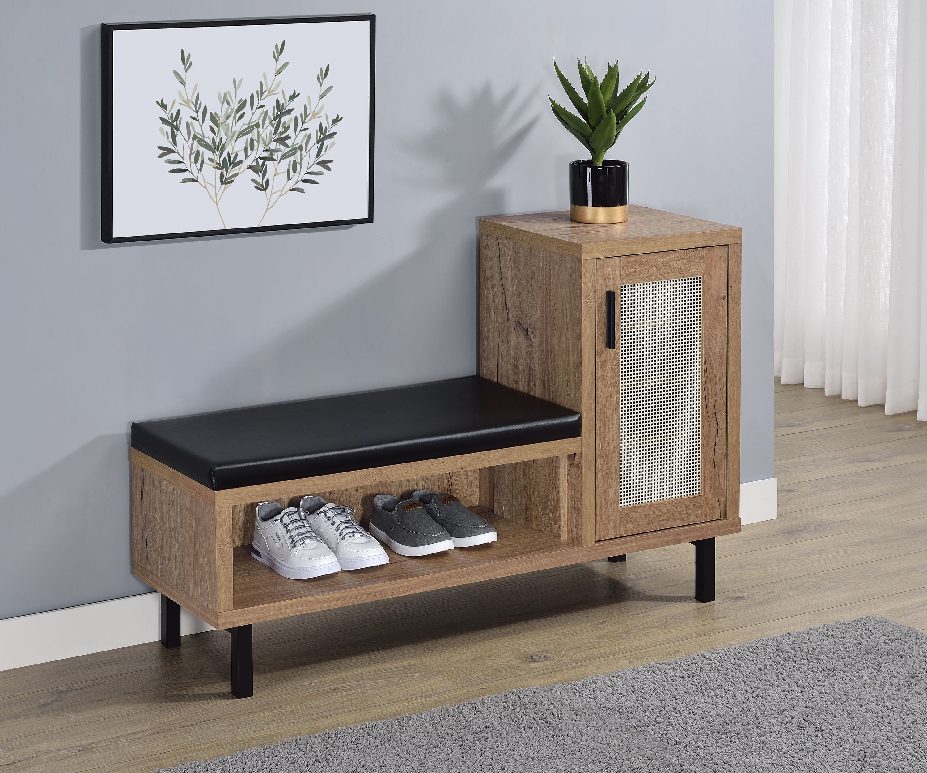 Teller 1-door Entryway Shoe Storage Bench Natural Oak — view 2