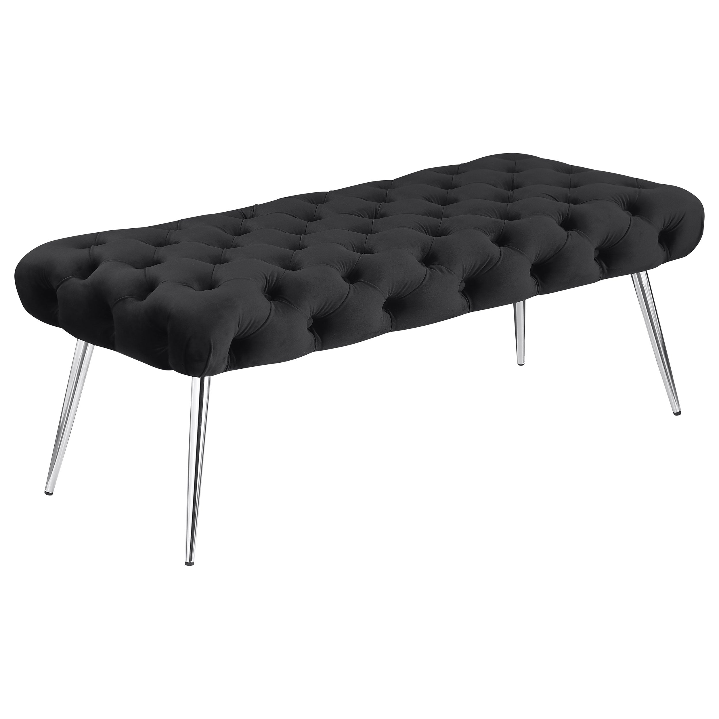 Ella Upholstered Tufted Bench Stainless Steel Legs Black — view 1