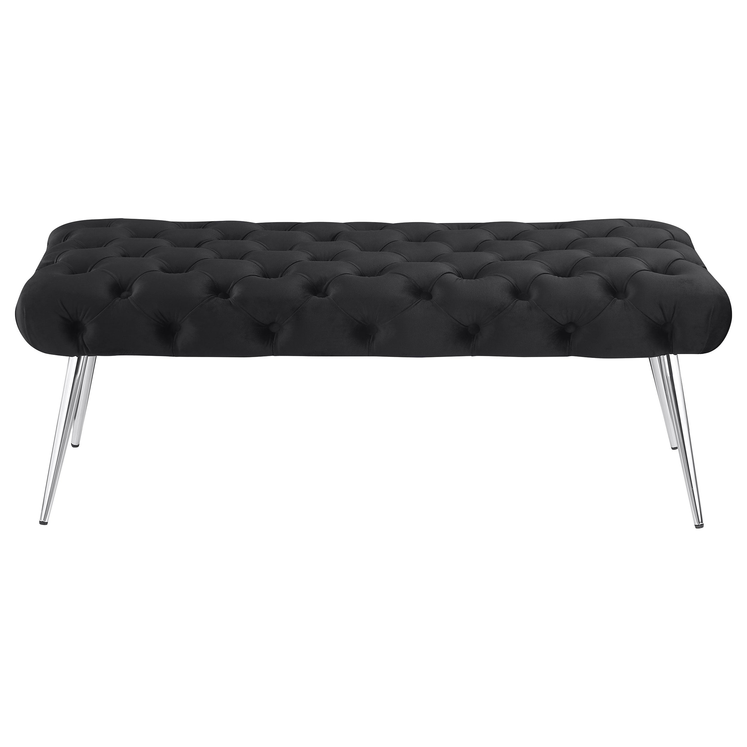 Ella Upholstered Tufted Bench Stainless Steel Legs Black — view 3