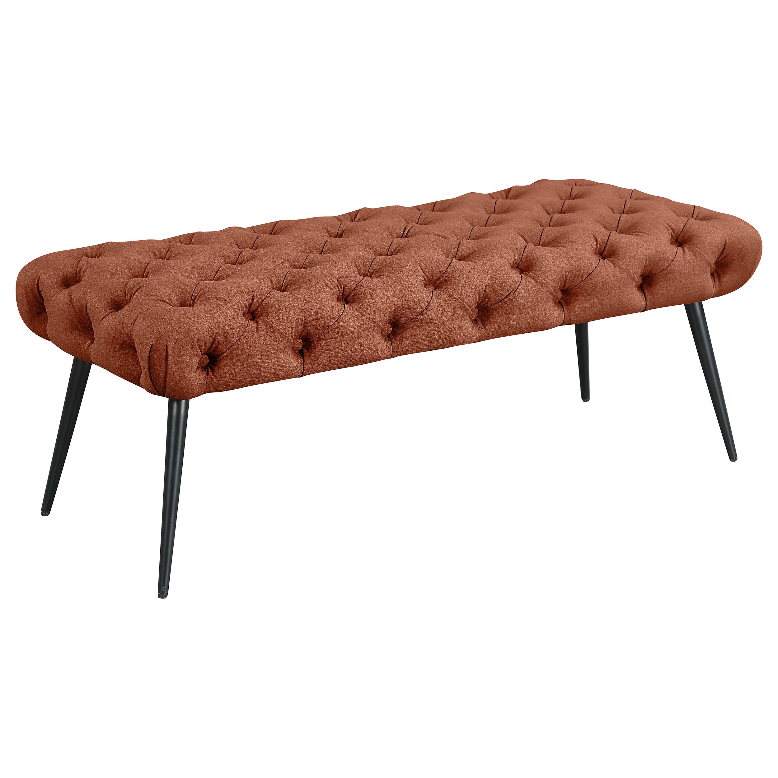 Ella Upholstered Tufted Bench Metal Legs Rust — view 1