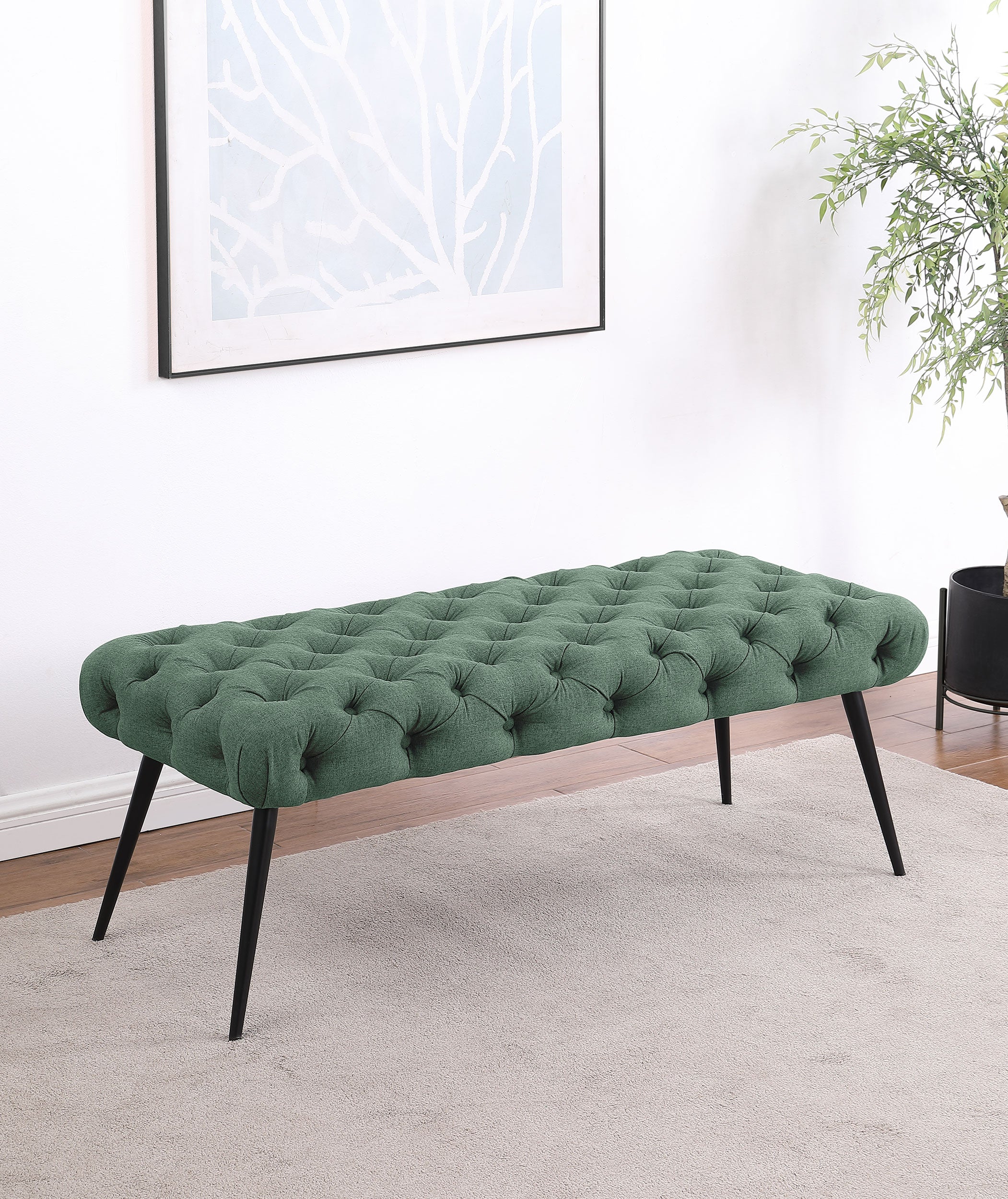 Ella Upholstered Tufted Bench Metal Legs Teal — view 2