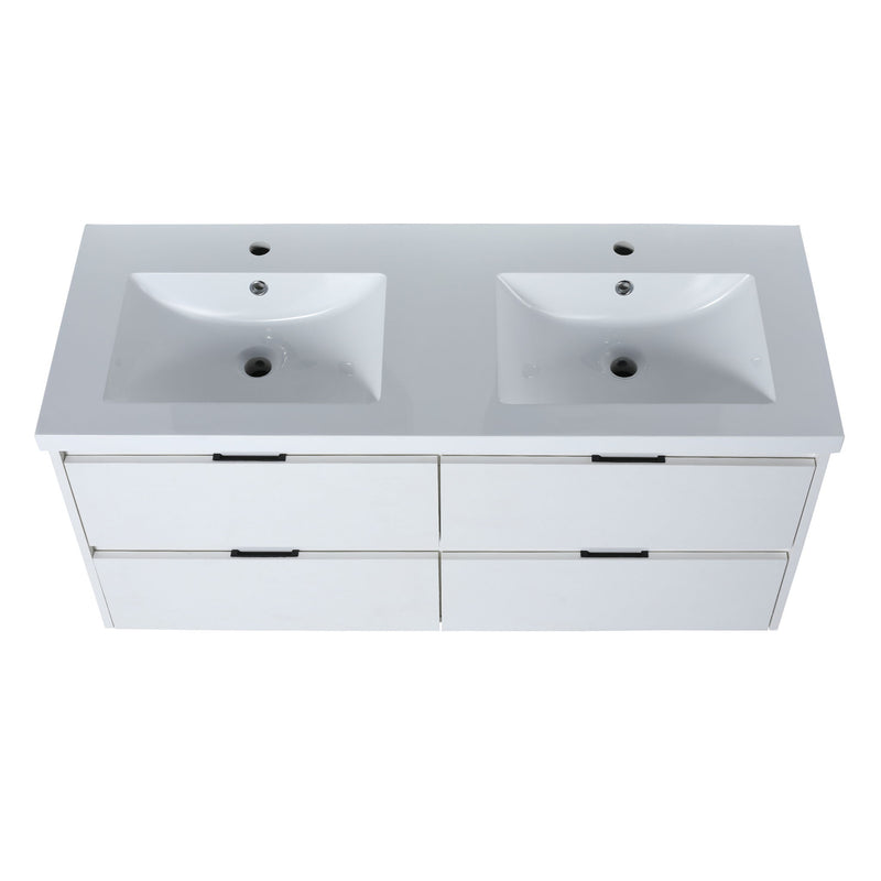 Modern Floating Bathroom Vanity With Dual Resin Sink, Soft Close Drawers