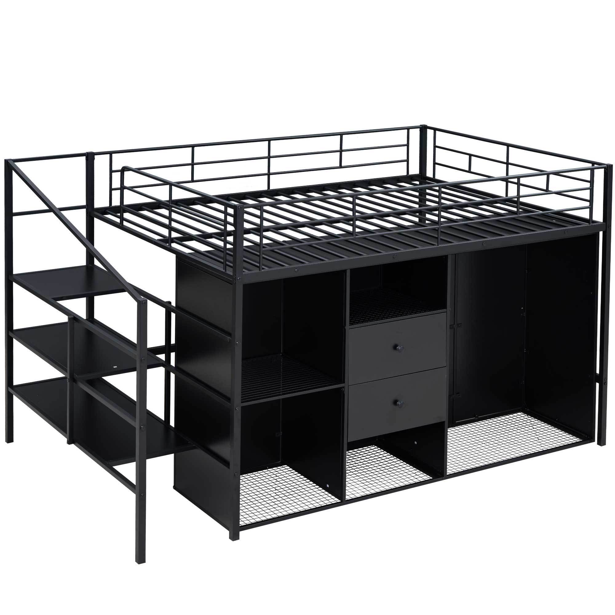 Full Size Metal Loft Bed with Drawers, Storage Staircase and Small Wardrobe - Atlantic Fine Furniture Melbourne FL