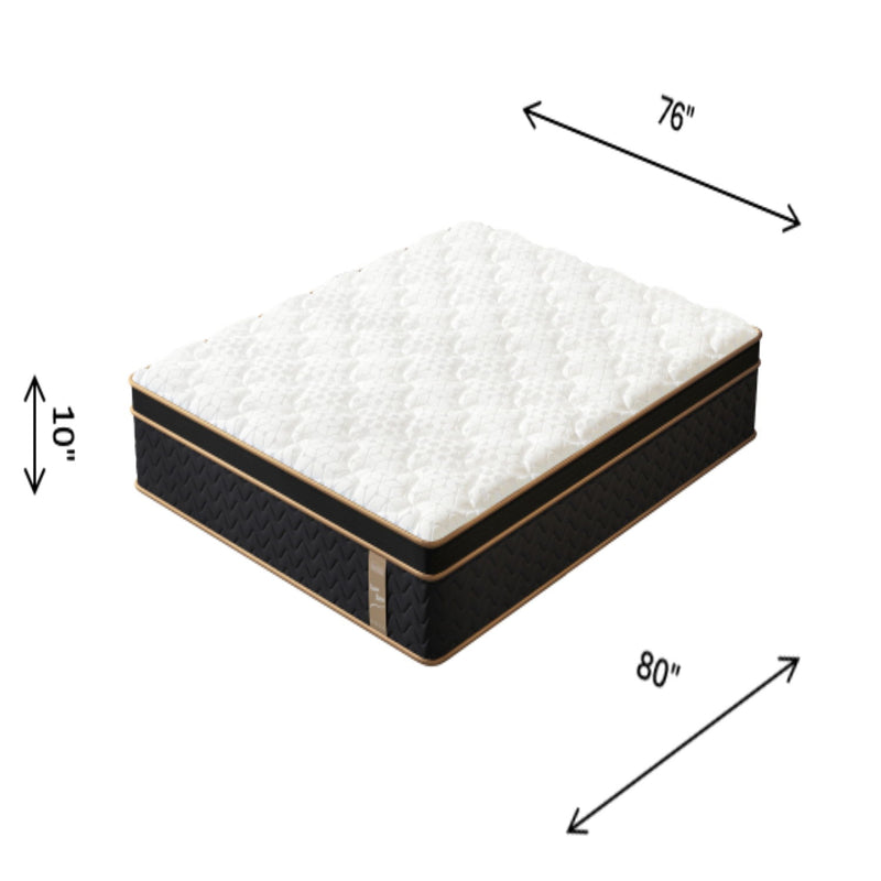 10" King Plush Hybrid Mattresses With Memory Foam, Individual Pocket Spring Motion Isolation Edge Support - White / Black