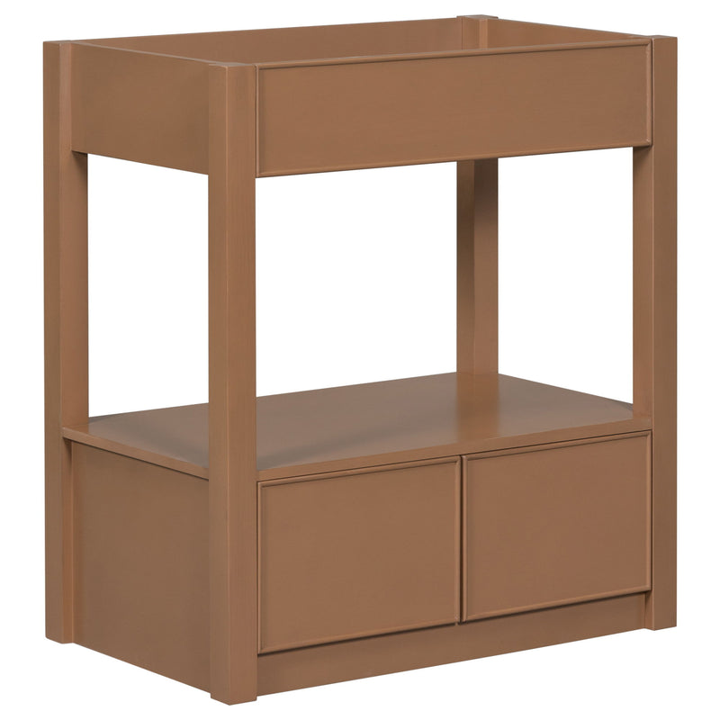 Bathroom Vanity Without Sink Top, Cabinet Base Only, Open Storage Shelf And Two Drawers - Brown