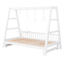 Extendable Twin Daybed with Swing and Ring Handles, White(Twin bed can be pulled out to be King)