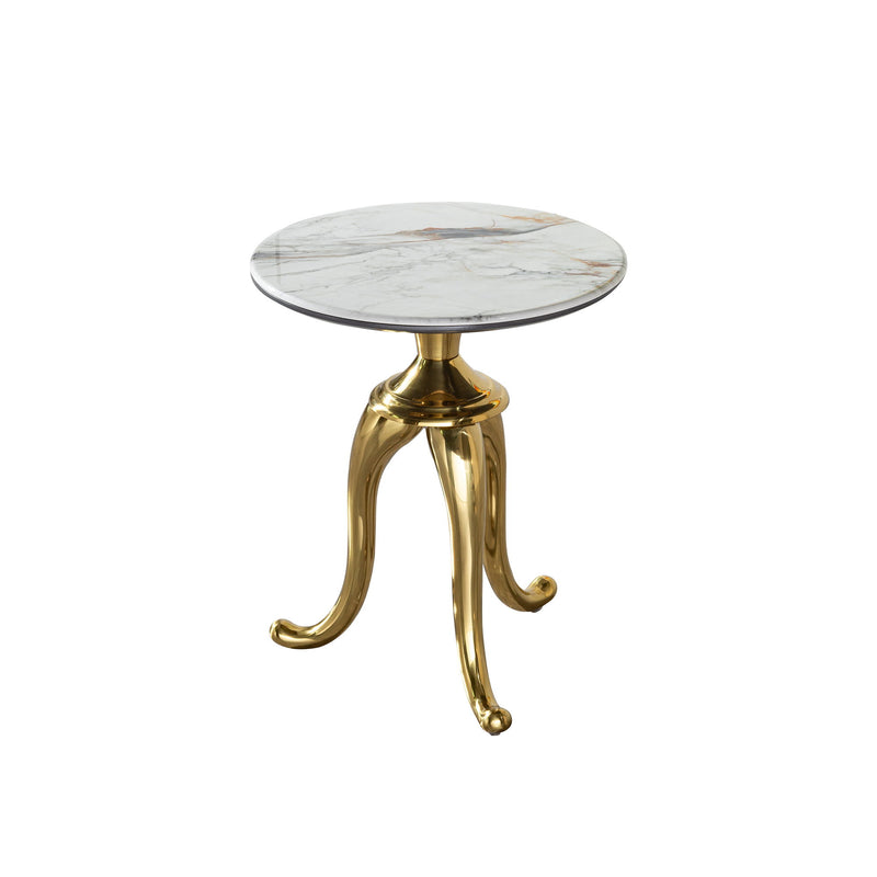 Modern Small Coffee Table With Microcrystalline Stone Top And Carbon Steel Legs - Gold