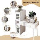 Vanity Dressing Table With LED Mirror & Storage Makeup Desk With 3 Drawers, 2 Open Shelves & 4 Hidden Cabinets - White
