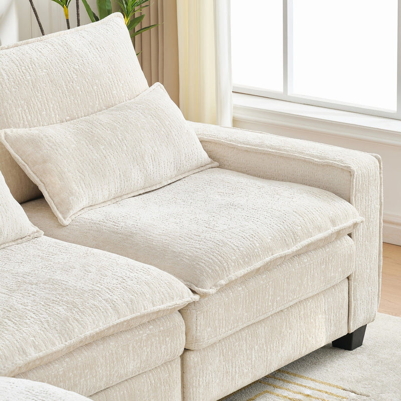 Modern Comfy Chenille L Shaped Sectional Sofa With Movable Ottoman