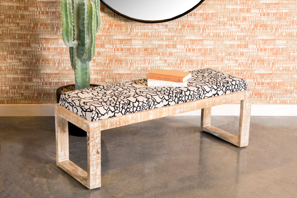 Aiden Fabric Upholstered Accent Bench Distressed White — view 2