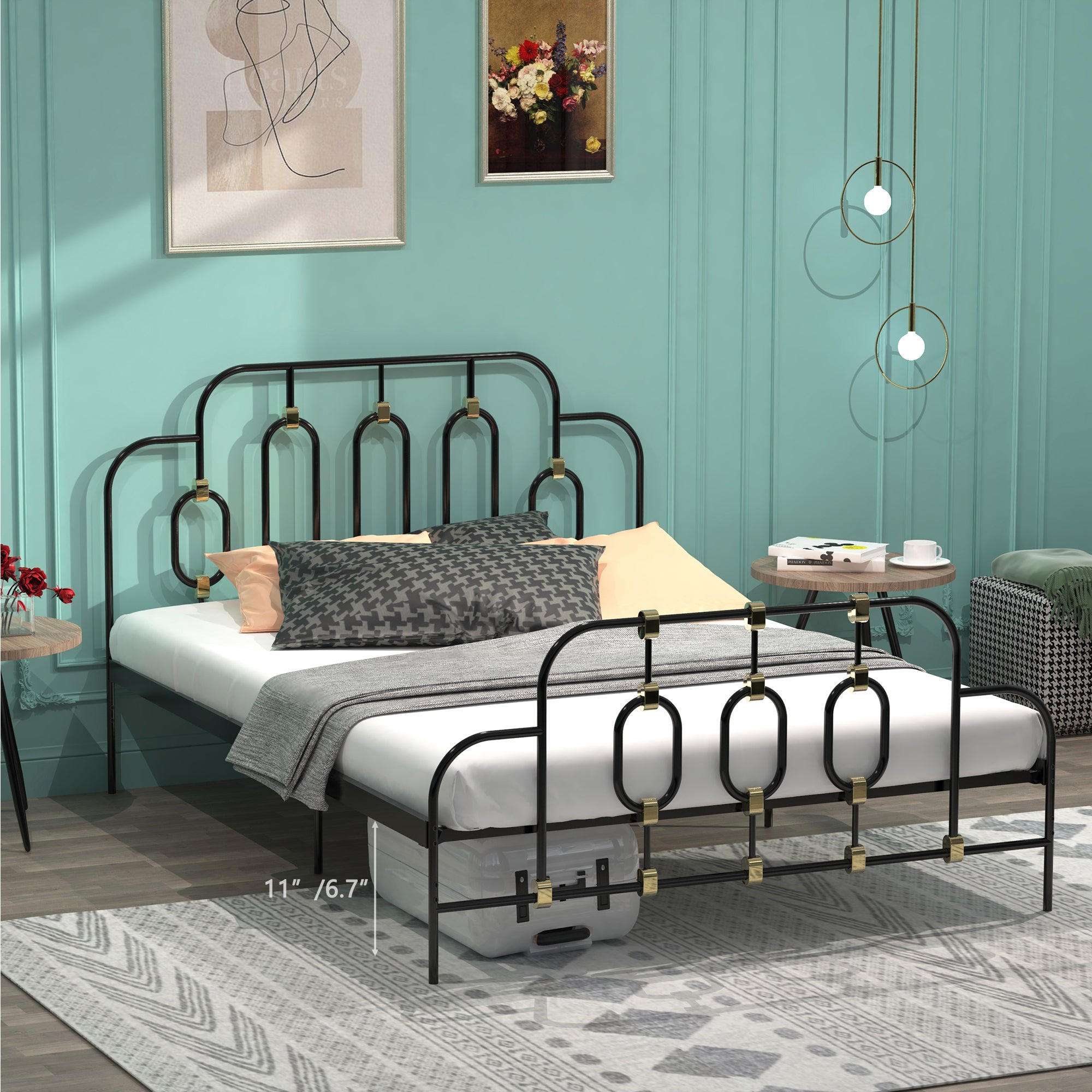 Ola Metal Bed, Black with Gold Detail, Full - Atlantic Fine Furniture Melbourne FL