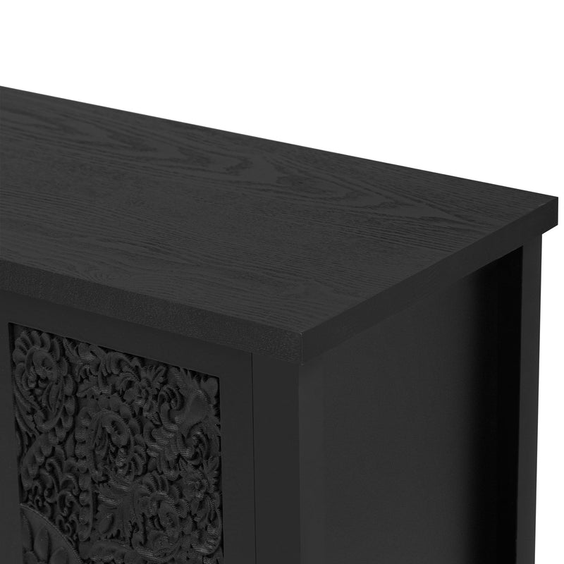 Retro TV Stand With 3 Spacious Cabinets, Glass Cabinet Doors And Anti-Tip Device