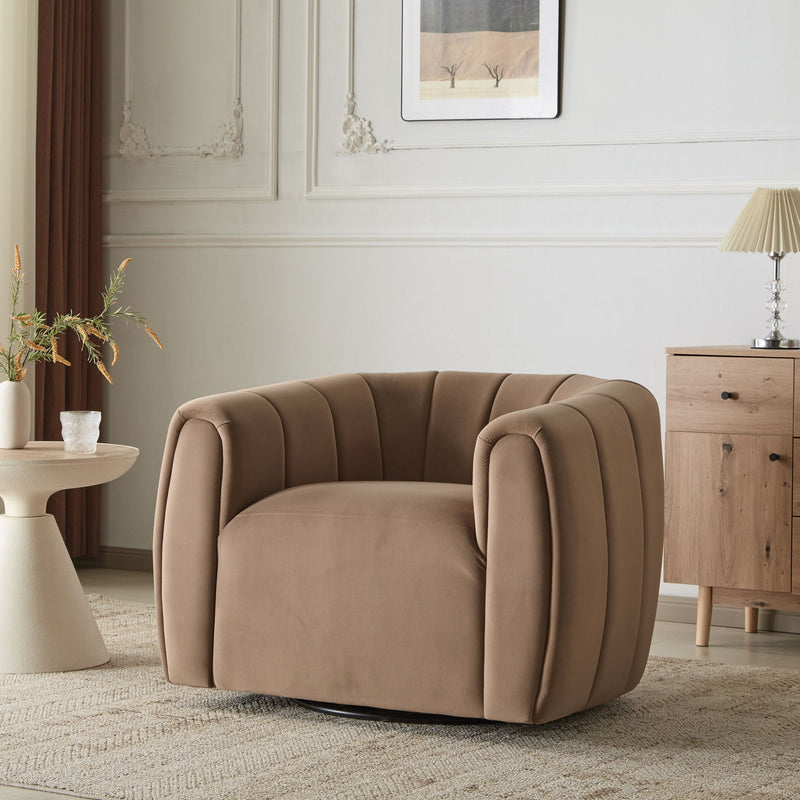 Serenizia - Upholstered Velvet Swivel Chair With Channel Tufted