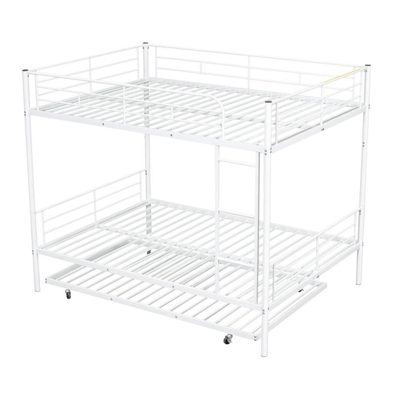 Full Over Full Metal Bunk Bed with Trundle, White