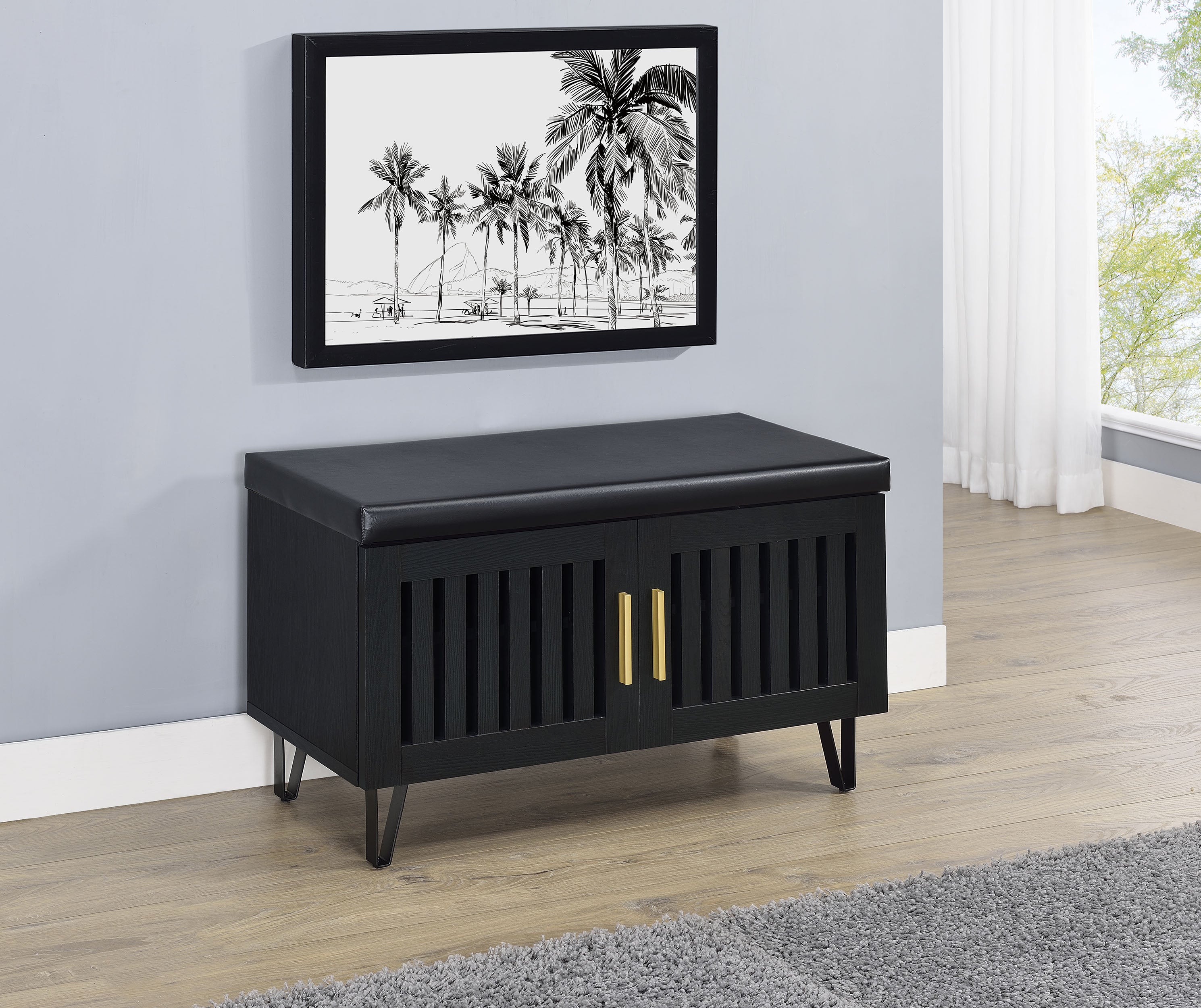 Brixton 2-door Padded Entryway Shoe Storage Bench Black — view 2