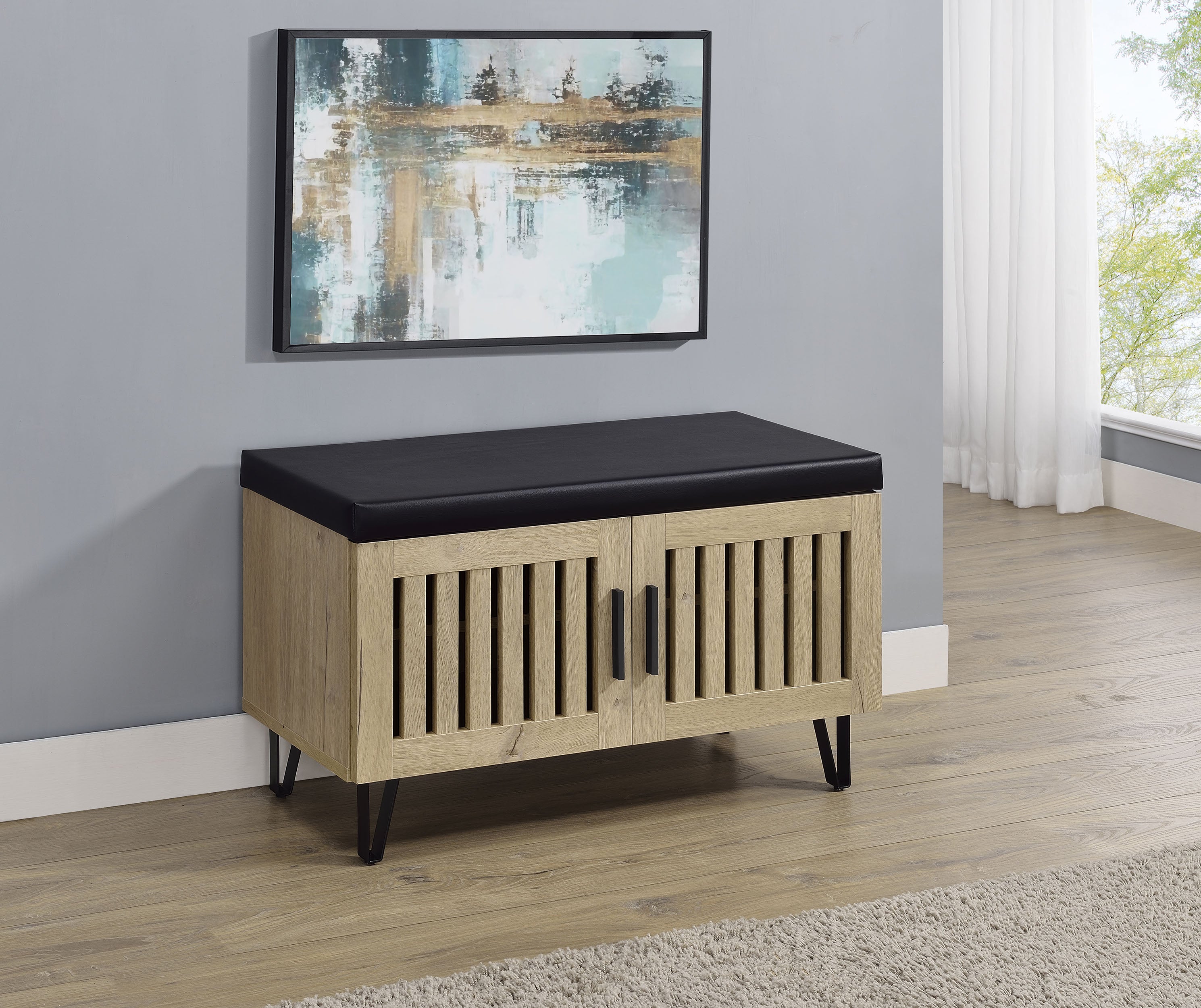 Brixton 2-door Padded Entryway Shoe Storage Bench White Oak — view 2