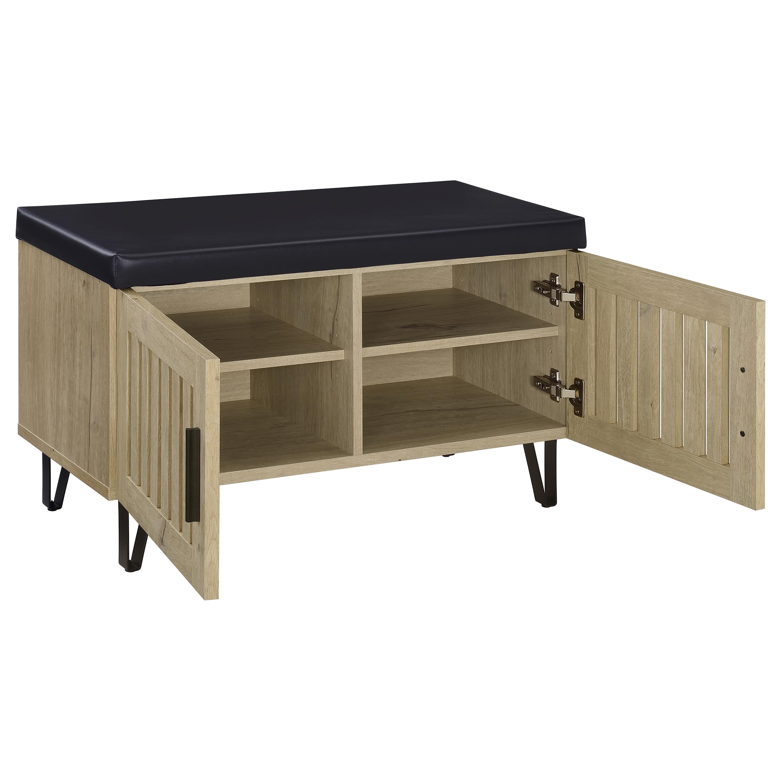 Brixton 2-door Padded Entryway Shoe Storage Bench White Oak — view 3