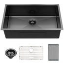 28" Undermount Kitchen Sink 16 Gauge 10" Deep Single Bowl - Gunmetal Black