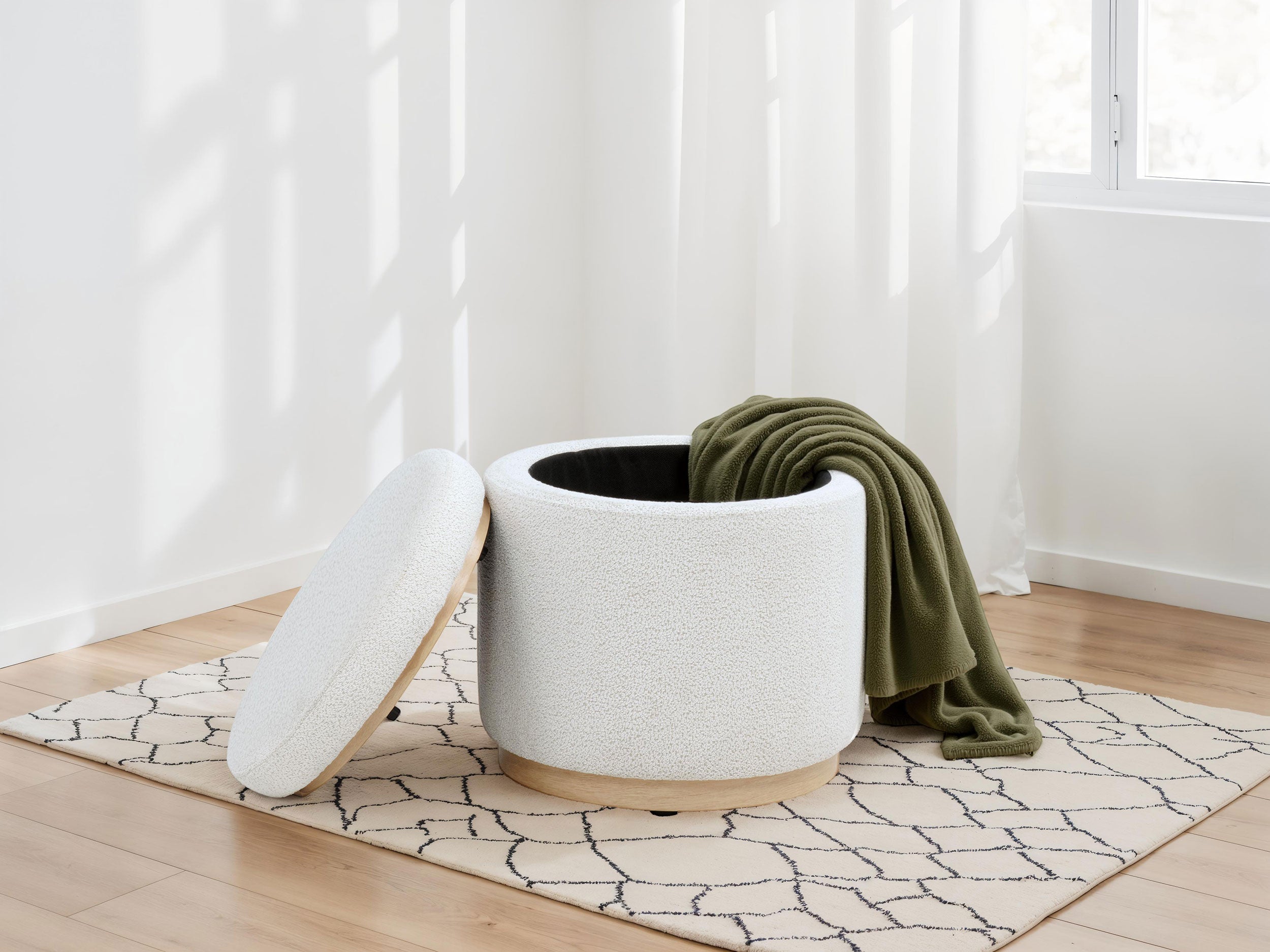 Remuda Boucle Upholstered Round Storage Ottoman Ivory — view 3