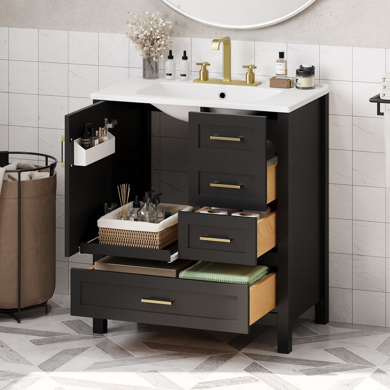 Modern Bathroom Vanity With Ceramic Sink, Solid Frame And Storage Solutions