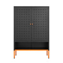 Grid Double Door Shoe Cabinet With Adjustable Compartments And Moisture-Proof Design In White Metal