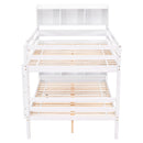 Full Over Full Bunk Beds with Bookcase Headboard, Solid Wood Bed Frame with Safety Rail and Ladder, Kids/Teens Bedroom, Guest Room Furniture, Can Be converted into 2 Beds, White