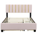 Upholstered Platform Bed With 2 Drawers And 1 Trundle, Classic Strip Headboard Design