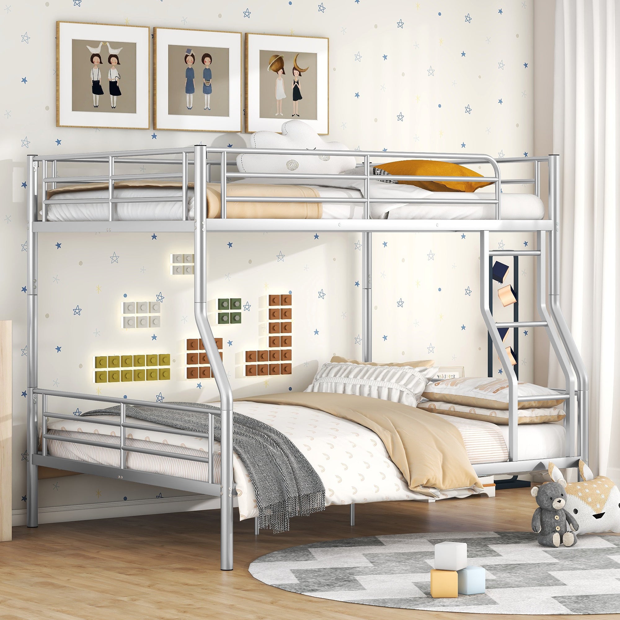 Full XL Over Queen Metal Bunk Bed, Sliver - Atlantic Fine Furniture Melbourne FL