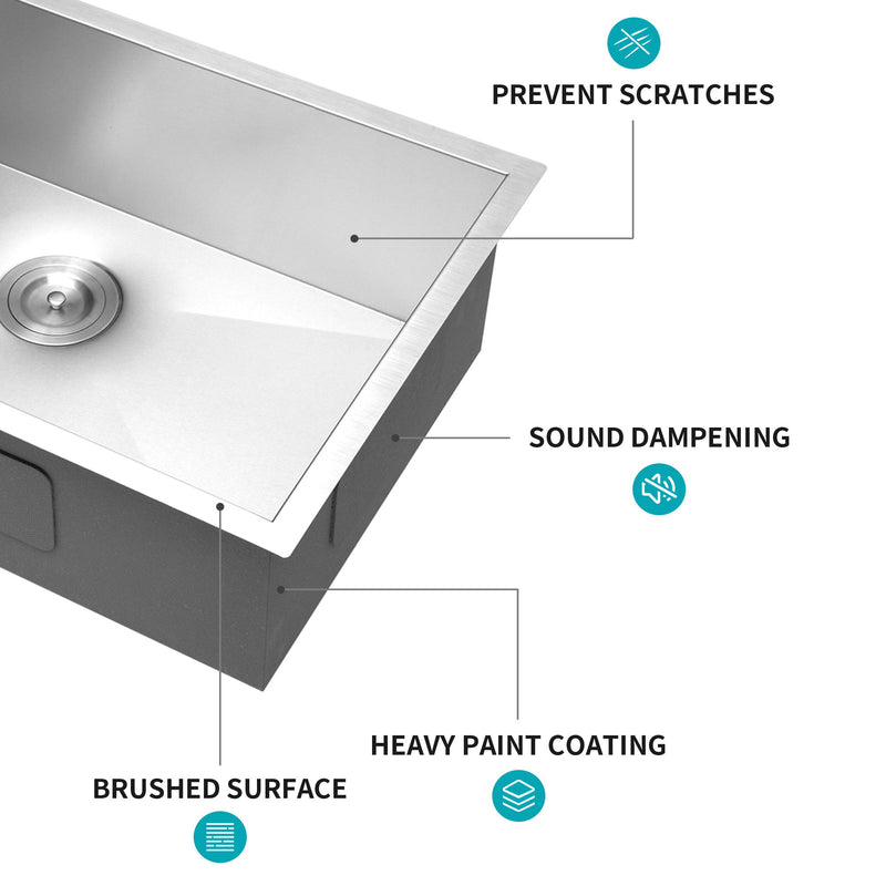 Undermount Kitchen Sink 26" 16 Gauge With Drain Assembly - Brushed Nickel
