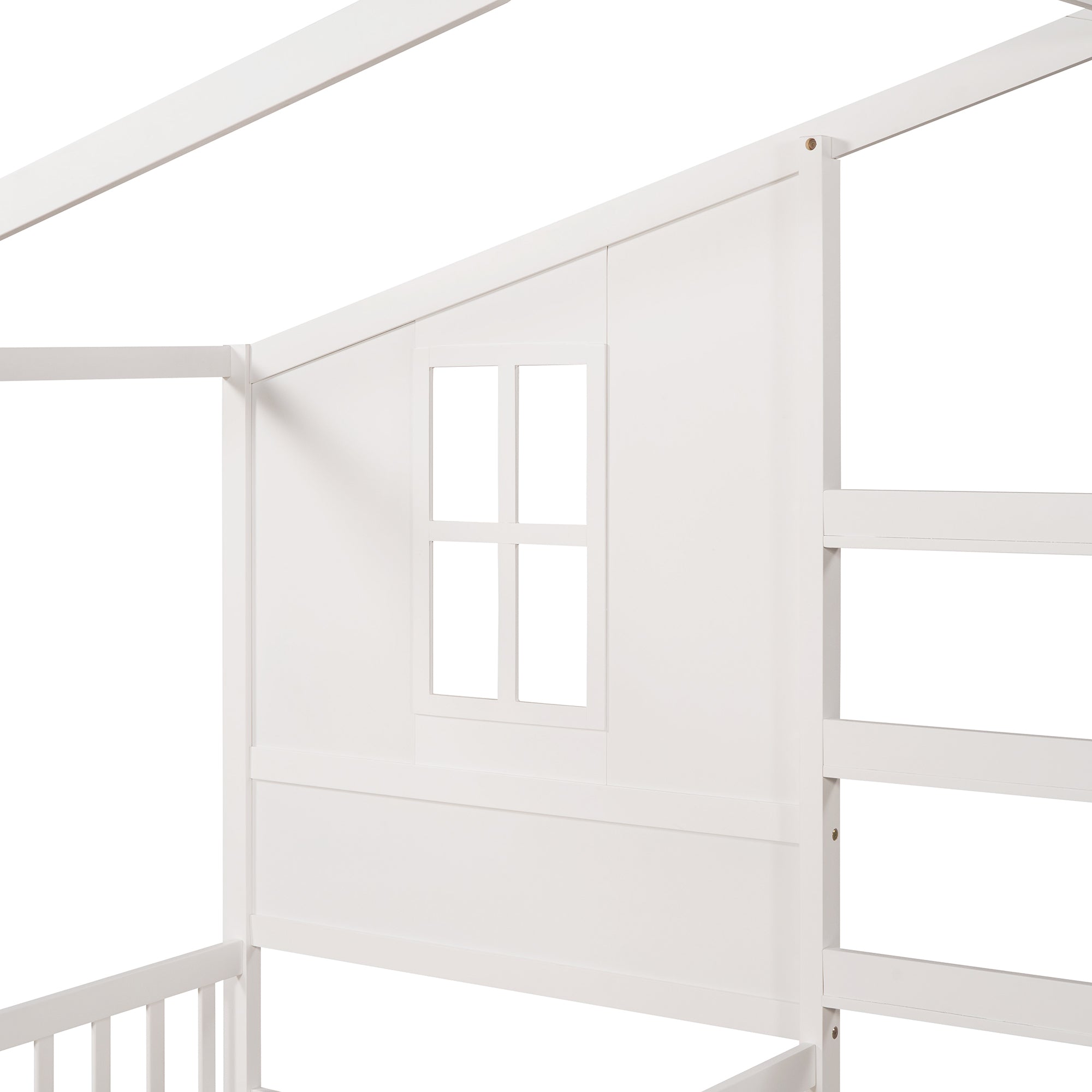 Wood House Bed Twin Size, 2 Twin Solid Bed L structure with fence and slatted frame (White) - Atlantic Fine Furniture Melbourne FL