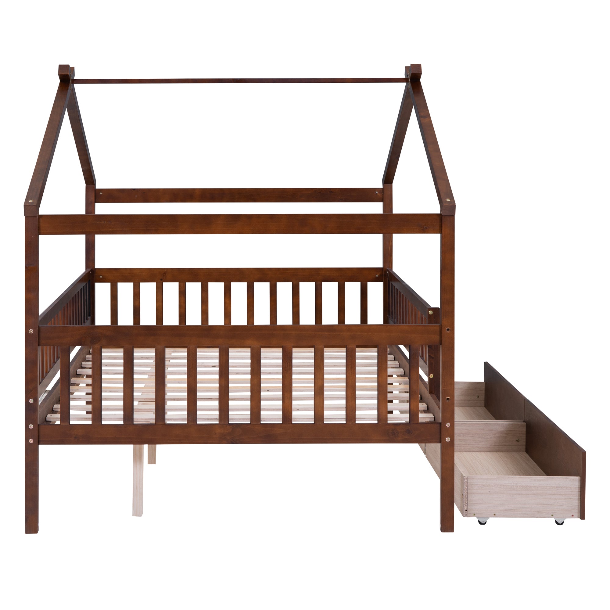 Full Size Wooden House Bed with Two Drawers, Walnut - Atlantic Fine Furniture Melbourne FL