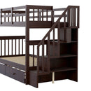 Stairway Bunk Bed With Storage And Guard Rail For Bedroom
