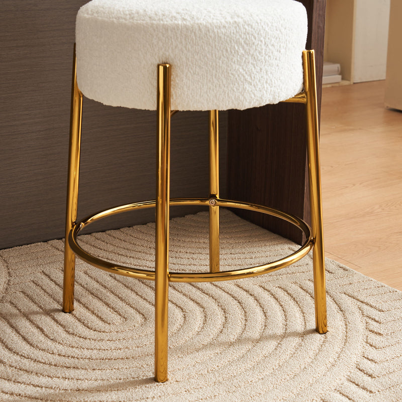 Round Bar Stools (Set of 2), Contemporary Upholstered Dining Stools For Kitchens, Coffee Shops And Bar Stores - Gold Legs