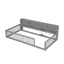 Twin Long Floor Bed With Storage Cabinets And USB Ports - Gray