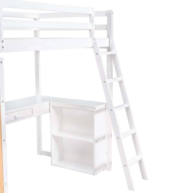 Loft Bed With Ladder, Shelves, And Desk