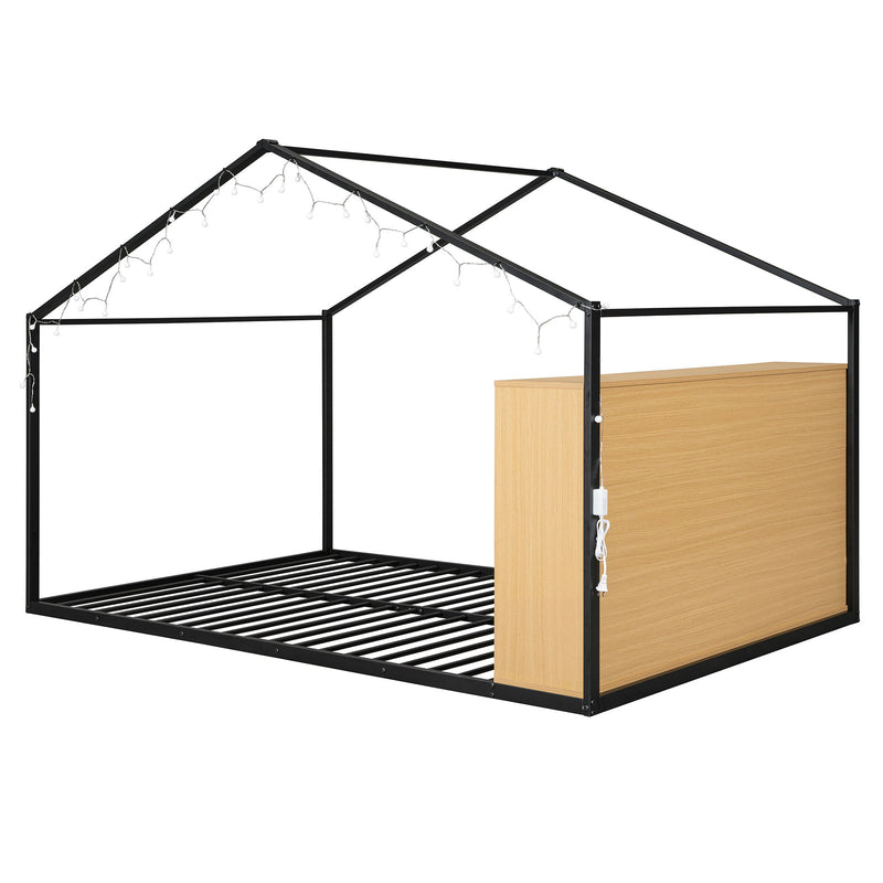 Bed House Frame With Shelves And Lights