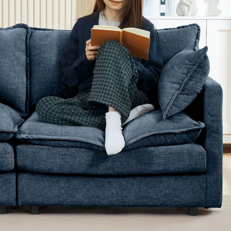 L Shaped Modular Sectional Sofa With Movable Ottoman, 3 Seater Comfortable Seating