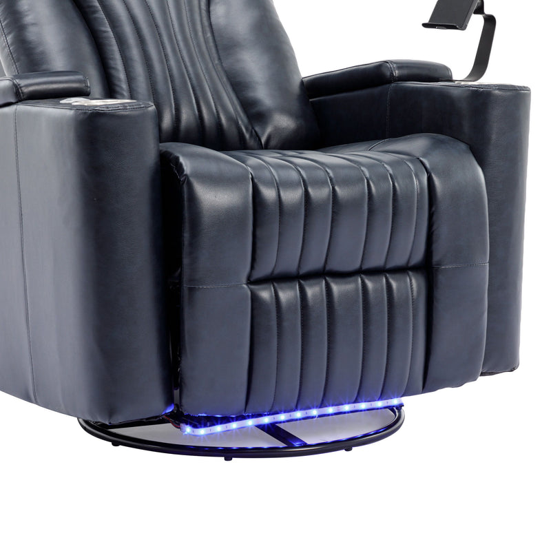 270 Degree Power Swivel Recliner, Home Theater Seating With Hidden Arm Storage And LED Light Strip, Cup Holder, 360 Degree Swivel Tray Table, And Cell Phone Holder, Soft Living Room Chair