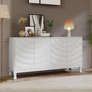 Elegant Sideboard With Sophisticated Wavy Pattern Doors And Arched Groove Design, Adjustable 4 Door Layout
