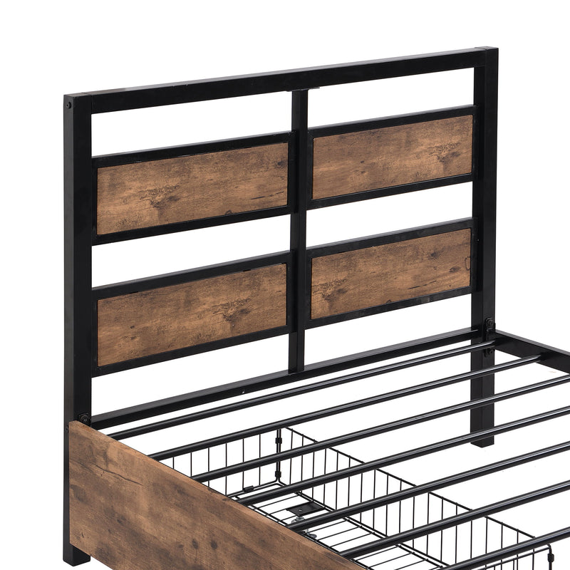 Twin Size Platform Bed With Headboard And Footboard, 2 Storage Drawers And Rotatable TV Stand - Black