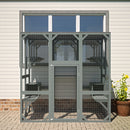 Outdoor Cat House Wooden Catio Enclosure With Cover - Large Cat Cage With Jump Platforms And Condos, Weatherproof - Gray