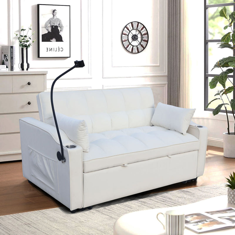 Modern Velvet Loveseat Futon Sofa With Pullout Bed, Adjustable Reclining Backrest, Toss Pillows