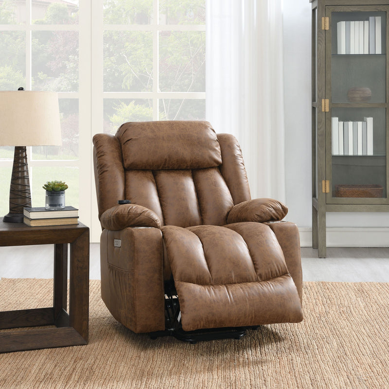 Pacay Brown Leather Aire Power Motion Recliner with Lift, Heating & Massage Function