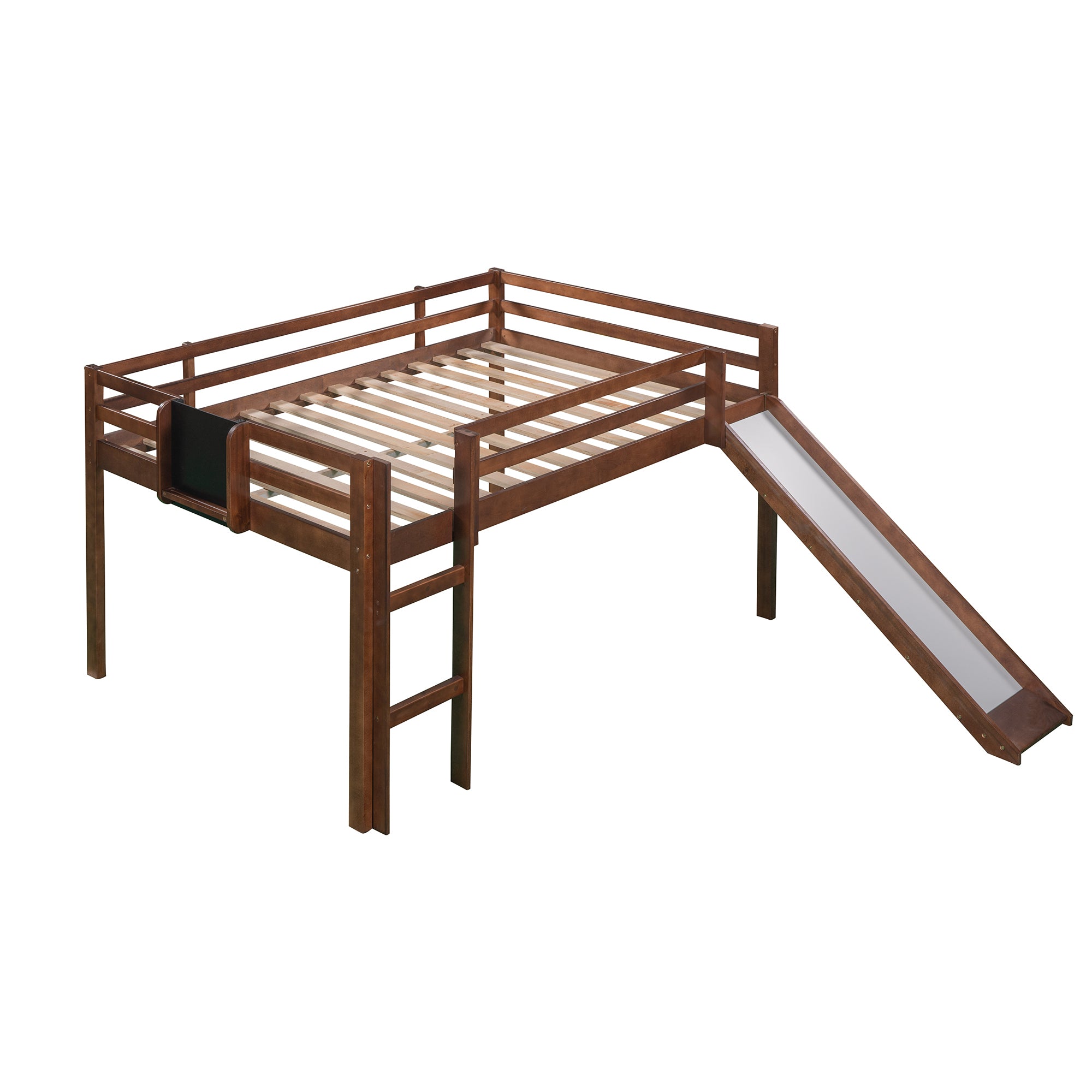 Full size Loft Bed Wood Bed with Slide, Stair and Chalkboard,Walnut(Old SKU:WF282116AAL) - Atlantic Fine Furniture Melbourne FL