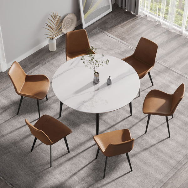 Modern Man-Made Stone Round Metal Dining Table-Position For 6 People