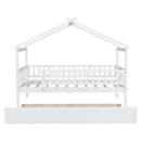 Twin Size Wooden House Bed with Twin Size Trundle, White